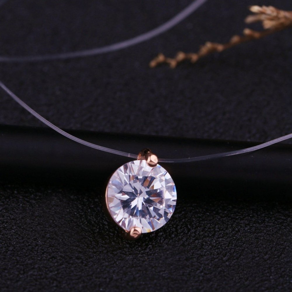 NEW 2CT Solitaire Diamond Invisible Chain Necklace - Picture 3 of 13
